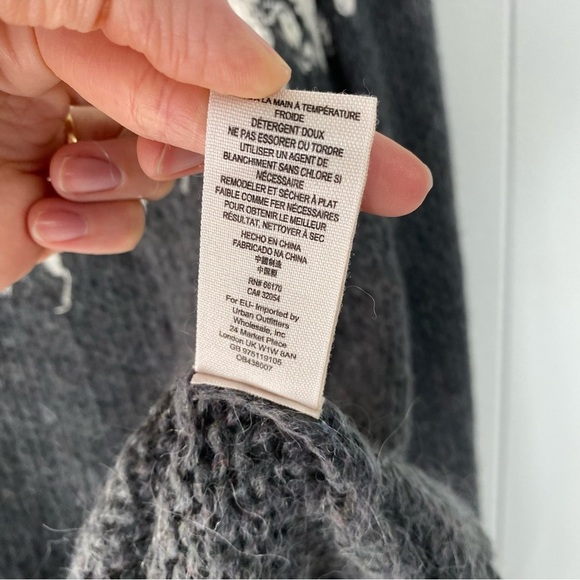 Free People Sweater Gray Knit Sz. Small Baltic Fair Isle Boatneck Bishop Sleeve - Picture 11 of 13